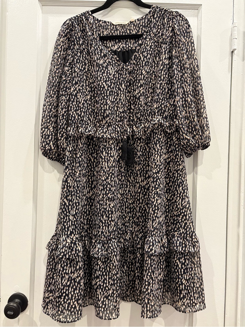 Soft Surroundings Metallic-Stripe Tiered Dress Tassels Small Lightweight
